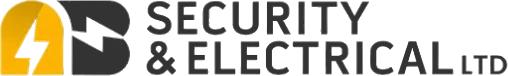 Logo with a yellow shield featuring a white lightning bolt, next to the text "Security &amp; Electrical LTD" in white on a light gray background, representing expert electrical services and EV charging solutions.