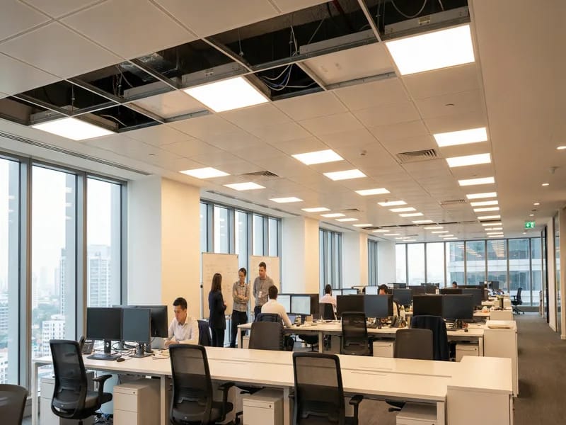 LED lighting installation in commercial office space